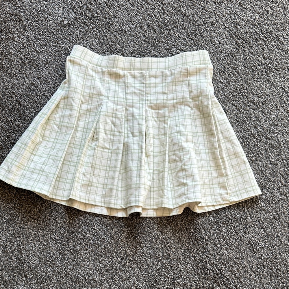 Full Tilt Cream and Light Green Plaid Skater Skirt